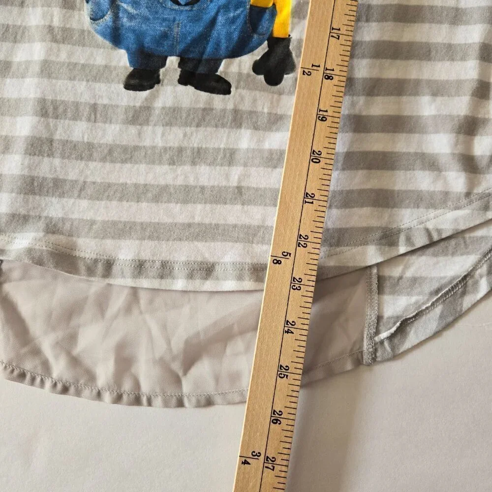 Despicable Me Minion Girls Grey and White Striped Shear Back Tank Top Size XS